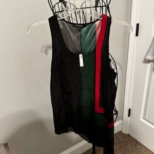 NWT - ACROBAT Women's Asymmetrical Sophie Scarf Tank - Black/red/green - Size S